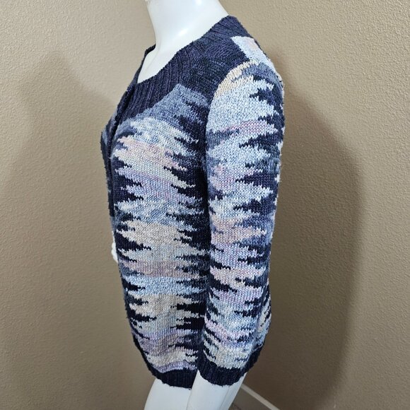 KAFFE FASSETT Peruvian Connection Pima Cotton Blue Multi 2 Button Cardigan~M - Picture 5 of 10